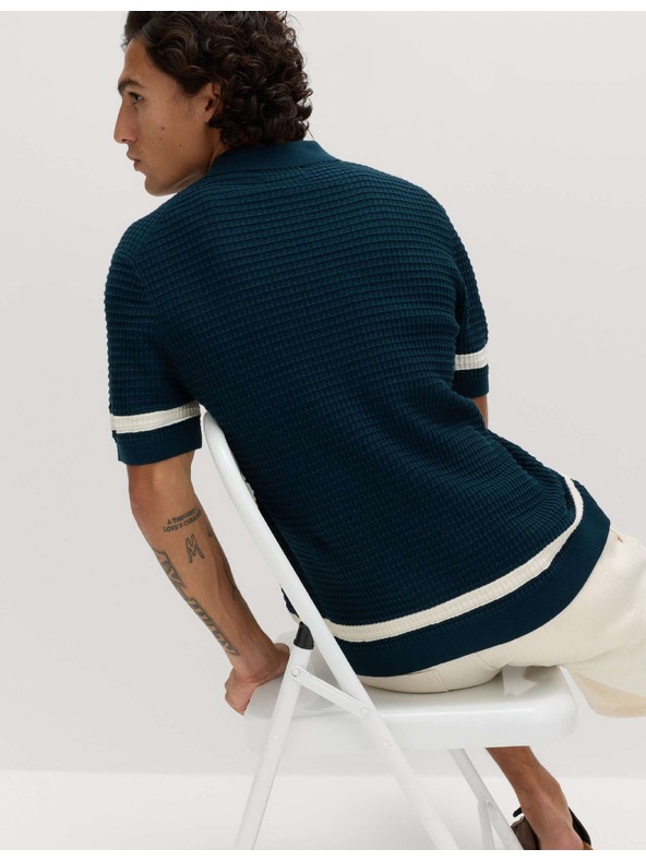 Marks & Spencer Pletena polo majica od čiste pamuka s kontrastnom obrubom Marks & Spencer plava