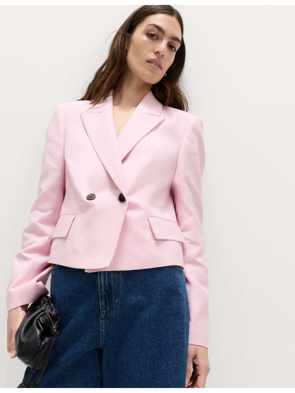 Marks & Spencer Dvoredan blazer slobodnog kroja s sadržajem lana Marks & Spencer ružičasta