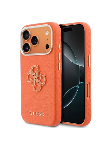 Guess Guess PU Grained 4G Resin Metal Logo Stražnja Futrola za iPhone 17 Pro Orange