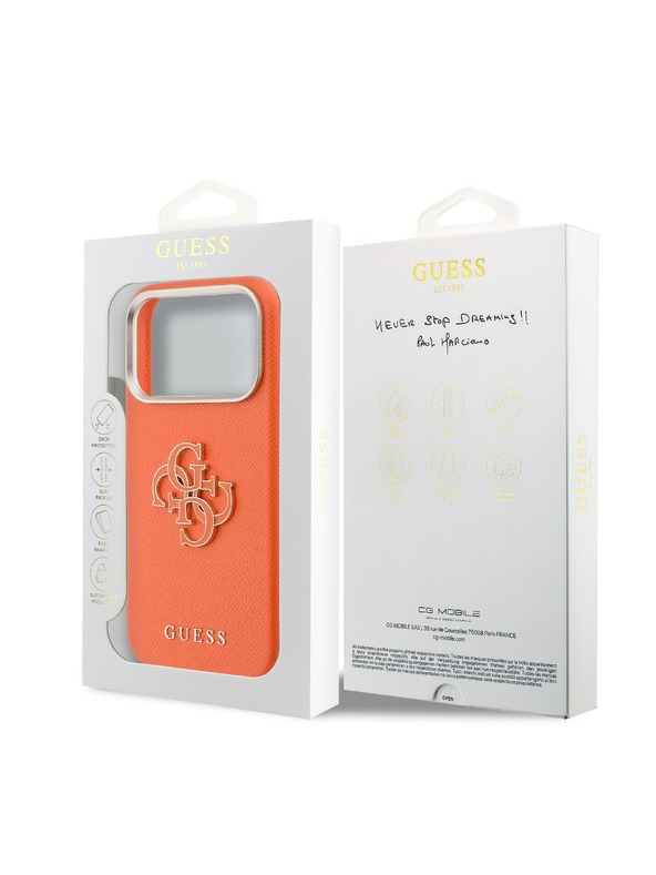 Guess Guess PU Grained 4G Resin Metal Logo Stražnja Futrola za iPhone 17 Pro Max Orange