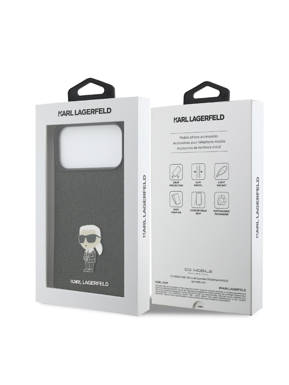 Karl Lagerfeld Karl Lagerfeld Fixed Glitter Metal Ikonik Stražnja Futrola za iPhone 17 Pro Max Black