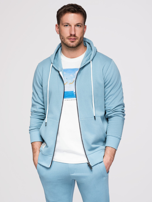 Ombre Clothing Muški donji dio odijela: duks s kapuljačom i zatvaračem + hlače s ravnim nogavicama – svijetlo plava V7 Z23 Ombre Clothing