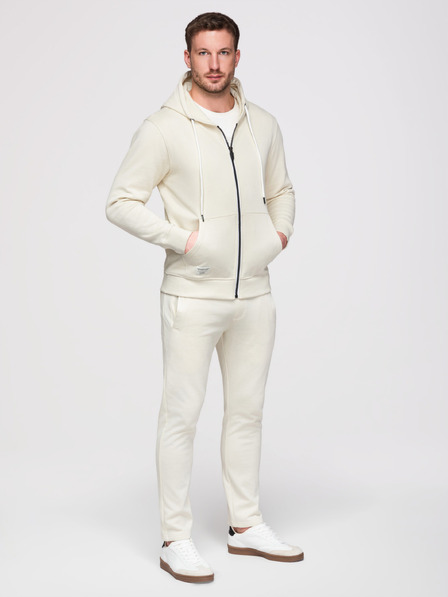 Ombre Clothing Muški donji dio odijela: duks s kapuljačom i zatvaračem + hlače s ravnim nogavicama – kremasta V11 Z23 Ombre Clothing