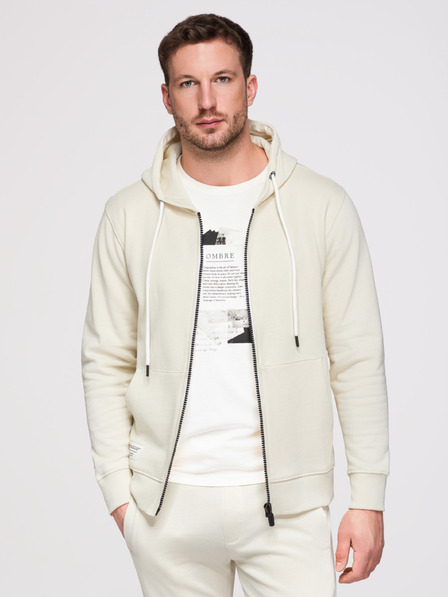 Ombre Clothing Muški donji dio odijela: duks s kapuljačom i zatvaračem + hlače s ravnim nogavicama – kremasta V11 Z23 Ombre Clothing