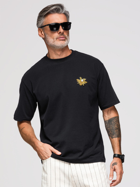 Ombre Clothing Muška majica opuštenog kroja s aplikacijom pčele na prsima – slonovača V1 OM-TSCT-0275 Ombre Clothing