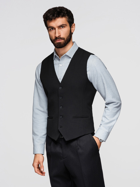 Ombre Clothing Klasični muški elegantni prsluk s ribljom kostkom, kroj SLIM FIT – V3, crni V65 Ombre Clothing