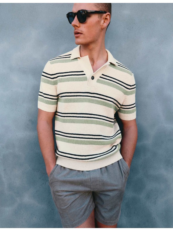 Marks & Spencer Bukle polo košulja s istaknutim prugama s visokim udjelom pamuka Marks & Spencer kremasta