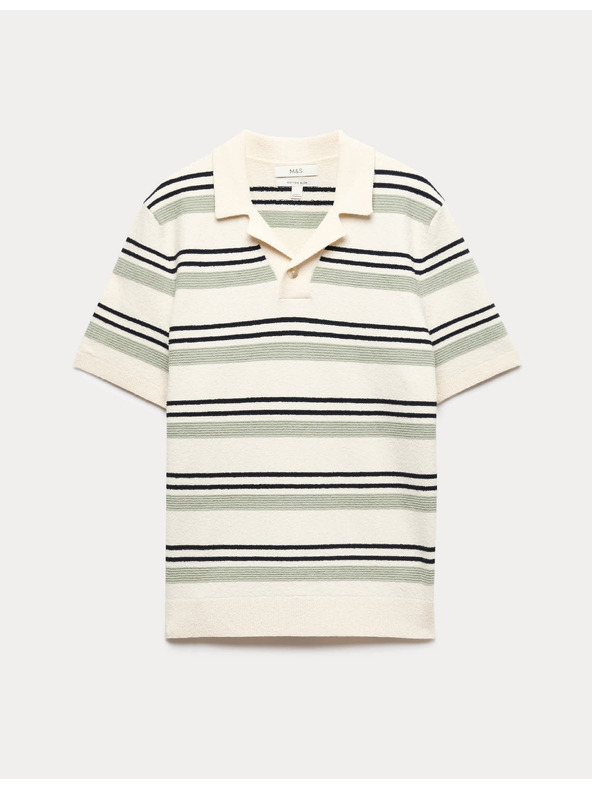 Marks & Spencer Bukle polo košulja s istaknutim prugama s visokim udjelom pamuka Marks & Spencer kremasta