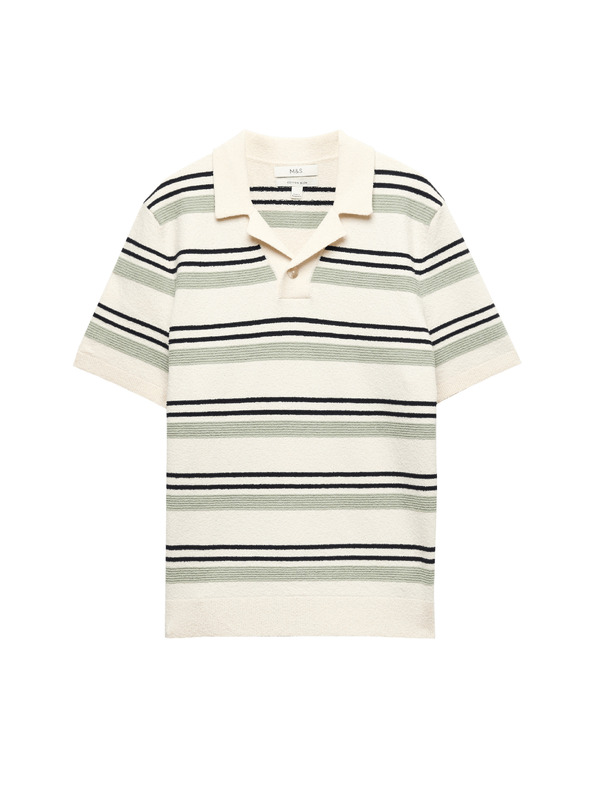 Marks & Spencer Bukle polo košulja s istaknutim prugama s visokim udjelom pamuka Marks & Spencer kremasta