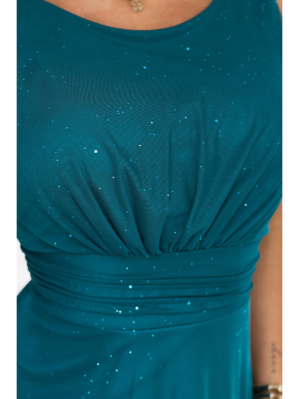 numoco AVELINE Duge maksi haljine s brokatnom mrežom i okruglim izrezom - morska zelena