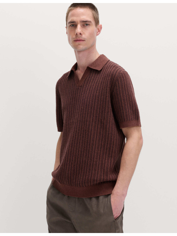 Marks & Spencer Pletena prugasta polo majica s buklé, s razapetim ovratnikom Marks & Spencer smeđa