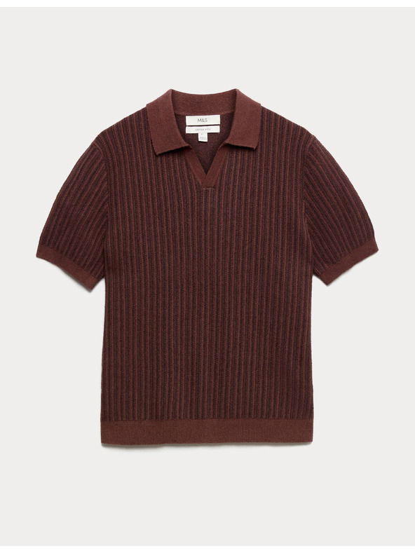 Marks & Spencer Pletena prugasta polo majica s buklé, s razapetim ovratnikom Marks & Spencer smeđa
