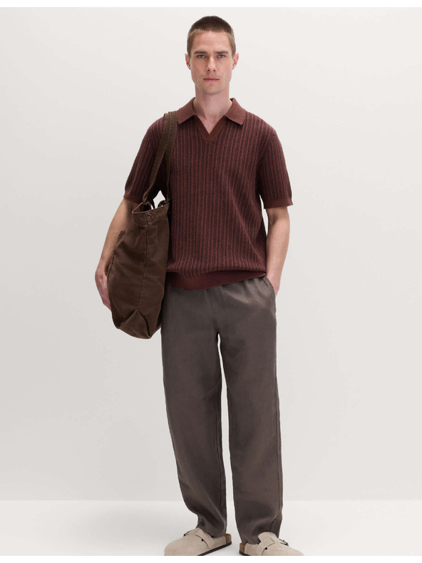 Marks & Spencer Pletena prugasta polo majica s buklé, s razapetim ovratnikom Marks & Spencer smeđa