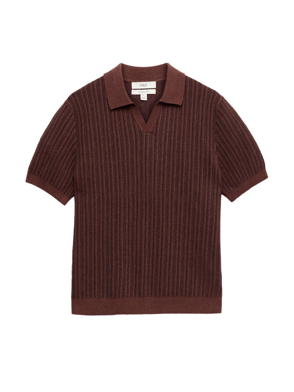 Marks & Spencer Pletena prugasta polo majica s buklé, s razapetim ovratnikom Marks & Spencer smeđa