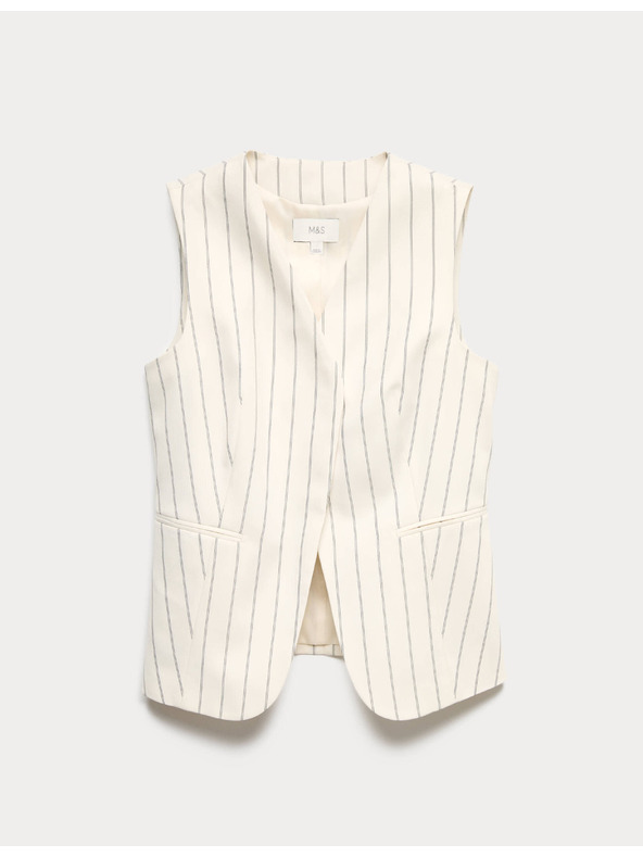 Marks & Spencer Prugasta duga prsluka s V izrezom Marks & Spencer krem