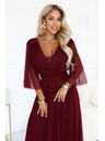 numoco Duge sjajne haljine plus size s izrezom i prozirnom rukavom - bordo