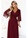 numoco Duge sjajne haljine plus size s izrezom i prozirnom rukavom - bordo
