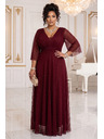 numoco Duge sjajne haljine plus size s izrezom i prozirnom rukavom - bordo