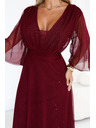 numoco Duge sjajne haljine plus size s izrezom i prozirnom rukavom - bordo