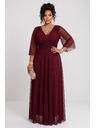 numoco Duge sjajne haljine plus size s izrezom i prozirnom rukavom - bordo