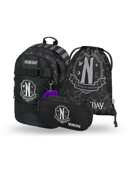 BAAGL  Black 3 SET Skate Wednesday Nevermore: ruksak, pernica, torba Baagl
