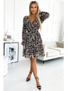 numoco Šifonske haljine sa izrezom, volanima i pojasom - bež i crna zebra