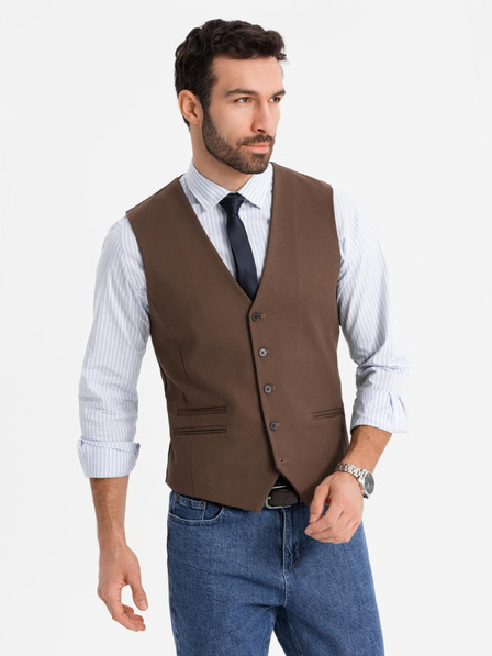 Ombre Clothing Muški klasični prsluk s podstavom za odijelo – smeđa V2 V64 Ombre Clothing