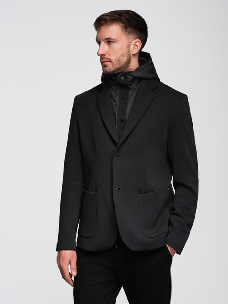 Ombre Clothing Muška jakna s visokim ovratnikom i kapuljačom crna Ombre odjeća