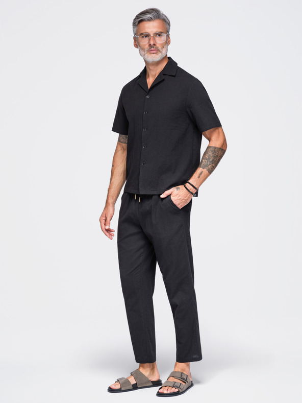 Ombre Clothing Lagane muške strukturirane pamučne hlače – crna V2 OM-PACP-0312 Ombre Clothing