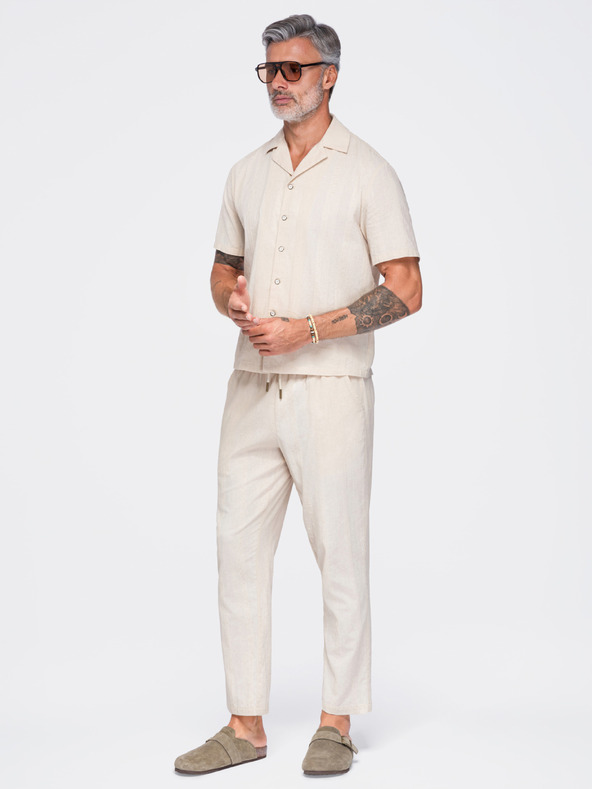 Ombre Clothing Muške lagane strukturirane pamučne hlače – krem V3 OM-PACP-0312 Ombre Clothing