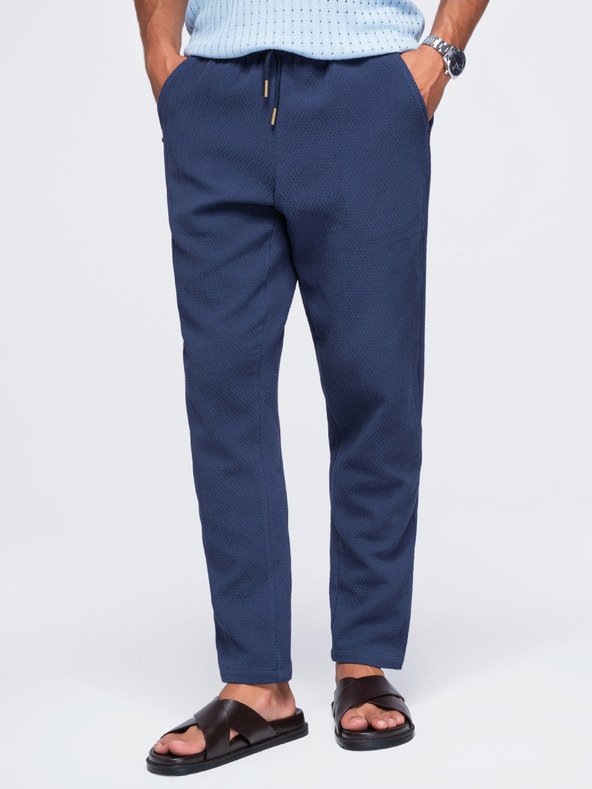 Ombre Clothing Muške pamučne strukturirane hlače REGULAR FIT – tamno plave V1 OM-PACP-0310 Ombre Clothing