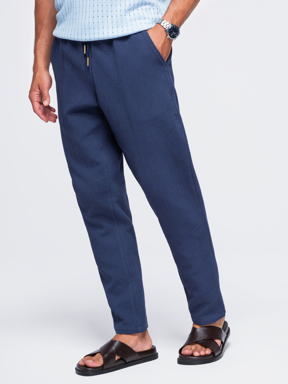 Ombre Clothing Muške pamučne strukturirane hlače REGULAR FIT – tamno plave V1 OM-PACP-0310 Ombre Clothing