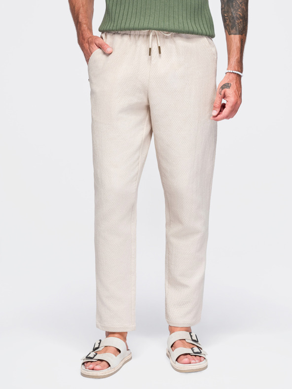 Ombre Clothing Muške pamučne hlače strukturiranog kroja REGULAR FIT – slonovača V2 OM-PACP-0310 Ombre Clothing