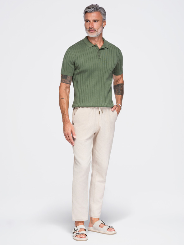 Ombre Clothing Muške pamučne hlače strukturiranog kroja REGULAR FIT – slonovača V2 OM-PACP-0310 Ombre Clothing