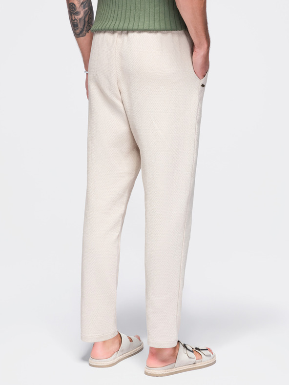 Ombre Clothing Muške pamučne hlače strukturiranog kroja REGULAR FIT – slonovača V2 OM-PACP-0310 Ombre Clothing