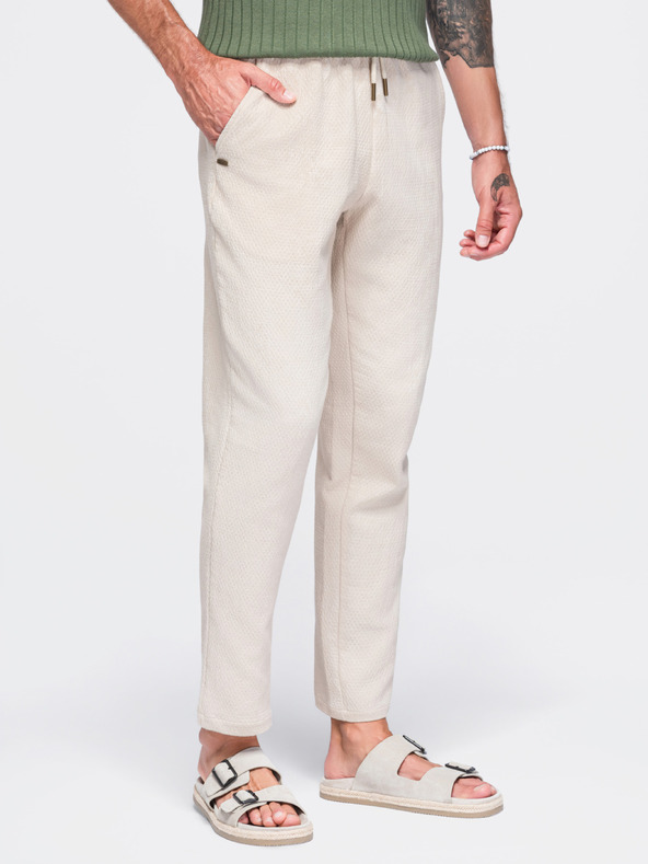Ombre Clothing Muške pamučne hlače strukturiranog kroja REGULAR FIT – slonovača V2 OM-PACP-0310 Ombre Clothing