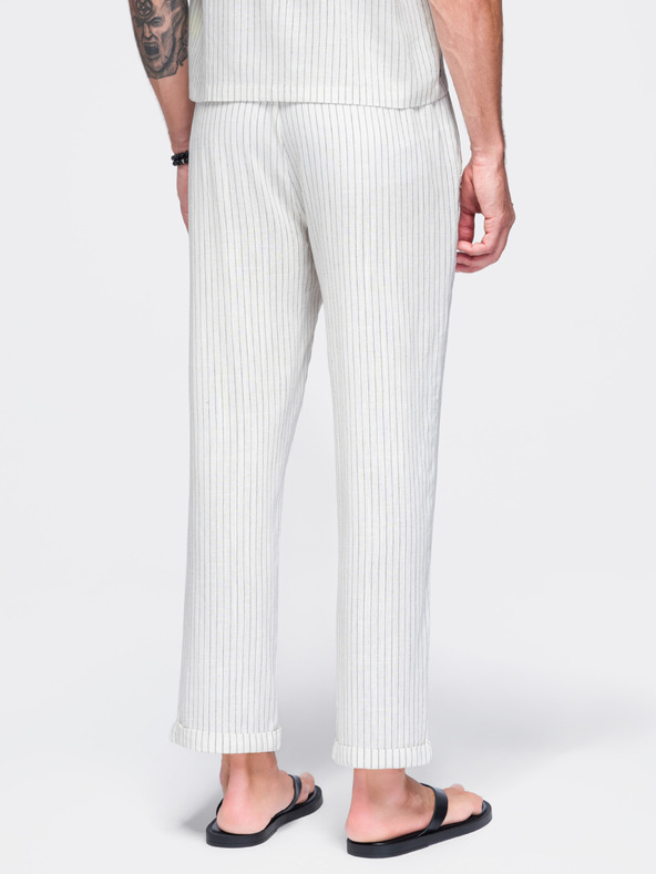 Ombre Clothing Muške hlače od viskoznе i lana sa prugama – slomljena bela V1 OM-PACP-0311 Ombre Clothing