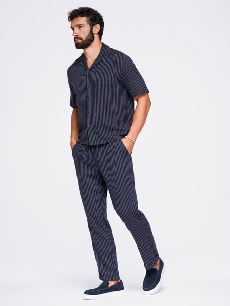 Ombre Clothing Muške hlače od viskoznе i lana sa prugama – tamno plave V2 OM-PACP-0311 Ombre Clothing