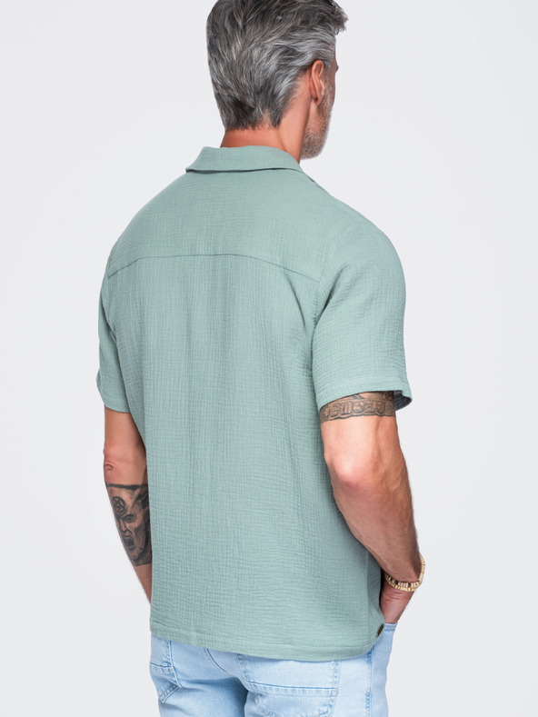 Ombre Clothing Muska muslinasta košulja sa kubanskim ovratnikom – pastelno zelena V3 OM-SHSS-0223 Ombre Clothing