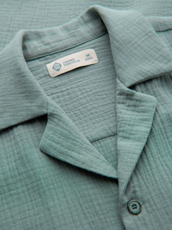 Ombre Clothing Muska muslinasta košulja sa kubanskim ovratnikom – pastelno zelena V3 OM-SHSS-0223 Ombre Clothing