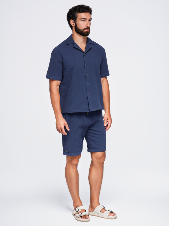Ombre Clothing Muska pamucna košulja sa kubanskim ovratnikom – tamno plava V1 OM-SHSS-0220 Ombre Clothing