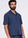 Ombre Clothing Muska pamucna košulja sa kubanskim ovratnikom – tamno plava V1 OM-SHSS-0220 Ombre Clothing