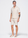 Ombre Clothing Muska pamucna košulja sa kubanskim ovratnikom – slonovaca kost V2 OM-SHSS-0220 Ombre Clothing