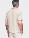 Ombre Clothing Muska pamucna košulja sa kubanskim ovratnikom – slonovaca kost V2 OM-SHSS-0220 Ombre Clothing