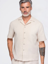 Ombre Clothing Muska pamucna košulja sa kubanskim ovratnikom – slonovaca kost V2 OM-SHSS-0220 Ombre Clothing