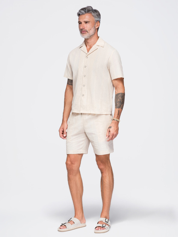 Ombre Clothing Muska pamucna košulja sa kubanskim ovratnikom – krem V3 OM-SHSS-0221 Ombre Clothing
