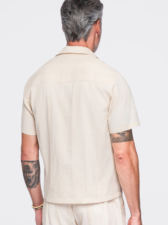 Ombre Clothing Muska pamucna košulja sa kubanskim ovratnikom – krem V3 OM-SHSS-0221 Ombre Clothing
