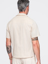 Ombre Clothing Muska pamucna košulja sa kubanskim ovratnikom – krem V3 OM-SHSS-0221 Ombre Clothing