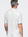Ombre Clothing Muska prugasta košulja regular kroja od viskoze i lana sa kubanskim ovratnikom – slonovaca kost V1 OM-SHSS-0222 Ombre Clothing