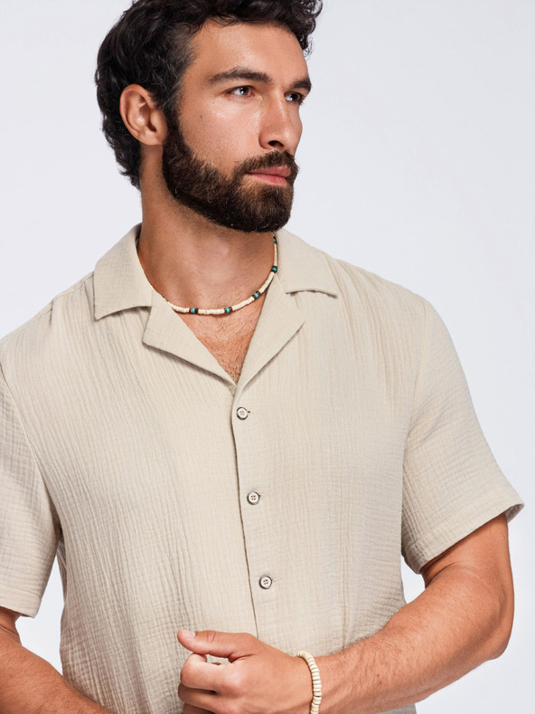 Ombre Clothing Muska muslinasta košulja sa kubanskim ovratnikom – bez V1 OM-SHSS-0223 Ombre Clothing